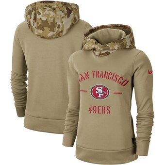 Women's San Francisco 49ers Khaki 2019 Salute to Service Therma Pullover Hoodie(Run Small)